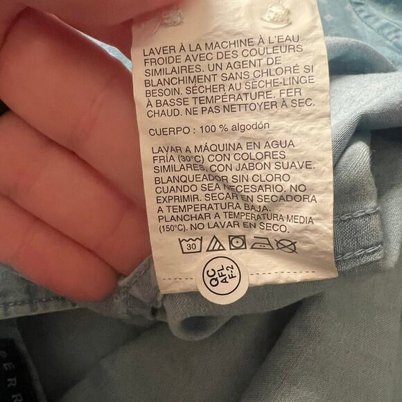 Perry Ellis Mens Chambray Diamond Design Long Sleeve Button Down Shirt- Size L - Picture 9 of 10